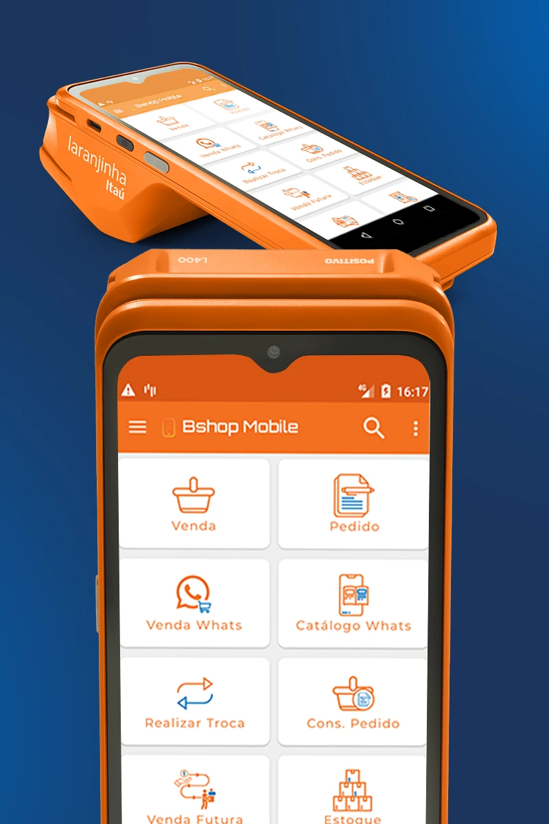 Maquininha de pagamentos usando a solução da Server, Bshop Mobile.